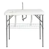 101*65.5*92cm High-Density Polyethylene (HDPE) White Plastic Rectangular Table with Grid Wire Shelf Foldable Outdoor Fish Killing/Cleaning