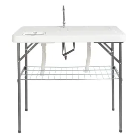 101*65.5*92cm High-Density Polyethylene (HDPE) White Plastic Rectangular Table with Grid Wire Shelf Foldable Outdoor Fish Killing/Cleaning