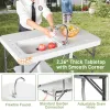 101*65.5*92cm High-Density Polyethylene (HDPE) White Plastic Rectangular Table with Grid Wire Shelf Foldable Outdoor Fish Killing/Cleaning