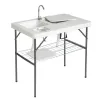101*65.5*92cm High-Density Polyethylene (HDPE) White Plastic Rectangular Table with Grid Wire Shelf Foldable Outdoor Fish Killing/Cleaning