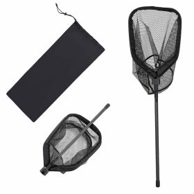 Fishing Net, Foldable Landing Nets with Telescopic Handle, Portable Lightweight Carbon Fiber Long Fish Gear, Nylon Covered PVC