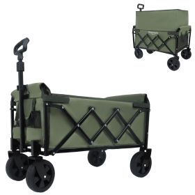 Expandable Dual-Layer Utility Wagon Grocery Cart for Camping, Shopping, Sports, Gardening, Fishing, Supports 225lbs, Brown