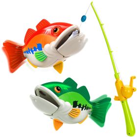 (ABC)Kids Fishing Game Toy with 1 Adjustable Fishing Rod and 2 Realistic Fish, Pool Fishing Toy Set with Magnetic Bait