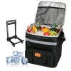Portable Rolling Insulated Cooler Bag 35L Large Capacity Adjustable Strap Wheeled Thermal Bag with Multiple Storage Pockets for Hiking Fishing