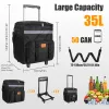 Portable Rolling Insulated Cooler Bag 35L Large Capacity Adjustable Strap Wheeled Thermal Bag with Multiple Storage Pockets for Hiking Fishing