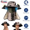 2 In 1 Solar Fan Hat UPF50+ Sun Hat With Fans Wide Brim Fishing Hat with Face Cover Neck Flap Solar USB Charging for Hiking Gardening Outdoor Work