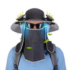 2 In 1 Solar Fan Hat UPF50+ Sun Hat With Fans Wide Brim Fishing Hat with Face Cover Neck Flap Solar USB Charging for Hiking Gardening Outdoor Work (Option: FanHatDarkGrey)
