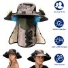 2 In 1 Solar Fan Hat UPF50+ Sun Hat With Fans Wide Brim Fishing Hat with Face Cover Neck Flap Solar USB Charging for Hiking Gardening Outdoor Work