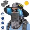 2 In 1 Solar Fan Hat UPF50+ Sun Hat With Fans Wide Brim Fishing Hat with Face Cover Neck Flap Solar USB Charging for Hiking Gardening Outdoor Work
