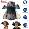 2 In 1 Solar Fan Hat UPF50+ Sun Hat With Fans Wide Brim Fishing Hat with Face Cover Neck Flap Solar USB Charging for Hiking Gardening Outdoor Work
