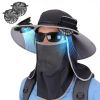 2 In 1 Solar Fan Hat UPF50+ Sun Hat With Fans Wide Brim Fishing Hat with Face Cover Neck Flap Solar USB Charging for Hiking Gardening Outdoor Work
