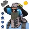 2 In 1 Solar Fan Hat UPF50+ Sun Hat With Fans Wide Brim Fishing Hat with Face Cover Neck Flap Solar USB Charging for Hiking Gardening Outdoor Work