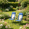 Blue Folding Patio Dining Chairs Set of 2 with Removable Headrest Adjustable Sling Back Outdoor Deck Camping Chair for Garden Backyard Lawn