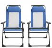Blue Folding Patio Dining Chairs Set of 2 with Removable Headrest Adjustable Sling Back Outdoor Deck Camping Chair for Garden Backyard Lawn