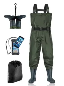 BELLE DURA Fishing Waders Chest Waterproof Light Weight Nylon Bootfoot Waders for Men Women with Boots (Color: Army Green, Size: Men 11 / Women 13)