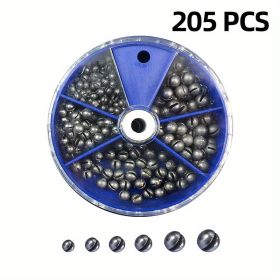 106/205pcs Round Split Shot Weights Set; Removable Split Shot Dispenser; Fishing Weights Sinkers; Fishing Tackle Accessories (Quantity: Blue-205 Pcs)