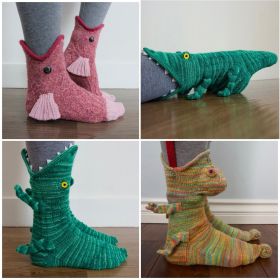 Socks Shark Fish Chameleon Crocodile Knitted Socks Cute Novelty Unisex Winter Warm Floor Sock Men Women Gift (Color: 4 Pairs Mix)