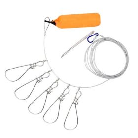 Fishing Lock Buckle with Reel Stainless Steel Lanyard Live Fish Lock Belt Fishing Tackle Stringer Fishing Lock Fish Buckle Tools (Color: 5 Lock Sliver)