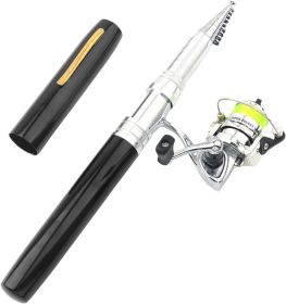 Fishing Rod Reel Combo Mini Pen Fishing Pole Kit Telescopic Fishing Rod Spinning Reel Combo Kit (Size: Black  1.8m)