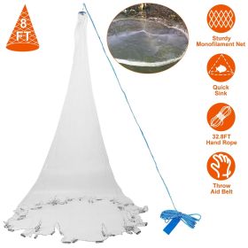 6ft/8ft Radius Fishing Cast Net Bait Trap Easy Throw Heavy Duty Hand Cast Net with Chain Sinker Bottom Spread (Size: 8ft)
