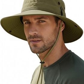 Wide Brim Sun Hat, Outdoor Fishing & Hiking Hat UPF 50+, Boonie Hat with Chin Strap, Quick Drying (Color: Army Green)