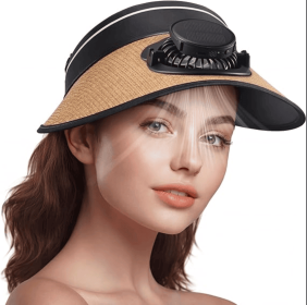 Solar Fan Hat Men and Women Sun Visor Wide Brim Cooling Hat for Outdoor Summer Camping Beach Fishing, USB & Solar Powered (Color: Coffee Color)