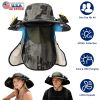 2 In 1 Solar Fan Hat UPF50+ Sun Hat With Fans Wide Brim Fishing Hat with Face Cover Neck Flap Solar USB Charging for Hiking Gardening Outdoor Work