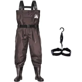 UPGRADE Fishing Waders for Men and Women with Boots Waterproof;  Nylon Chest Wader with PVC Boots & Hanger Brown (Color: Brown, Size: Men 12 / Women 14)